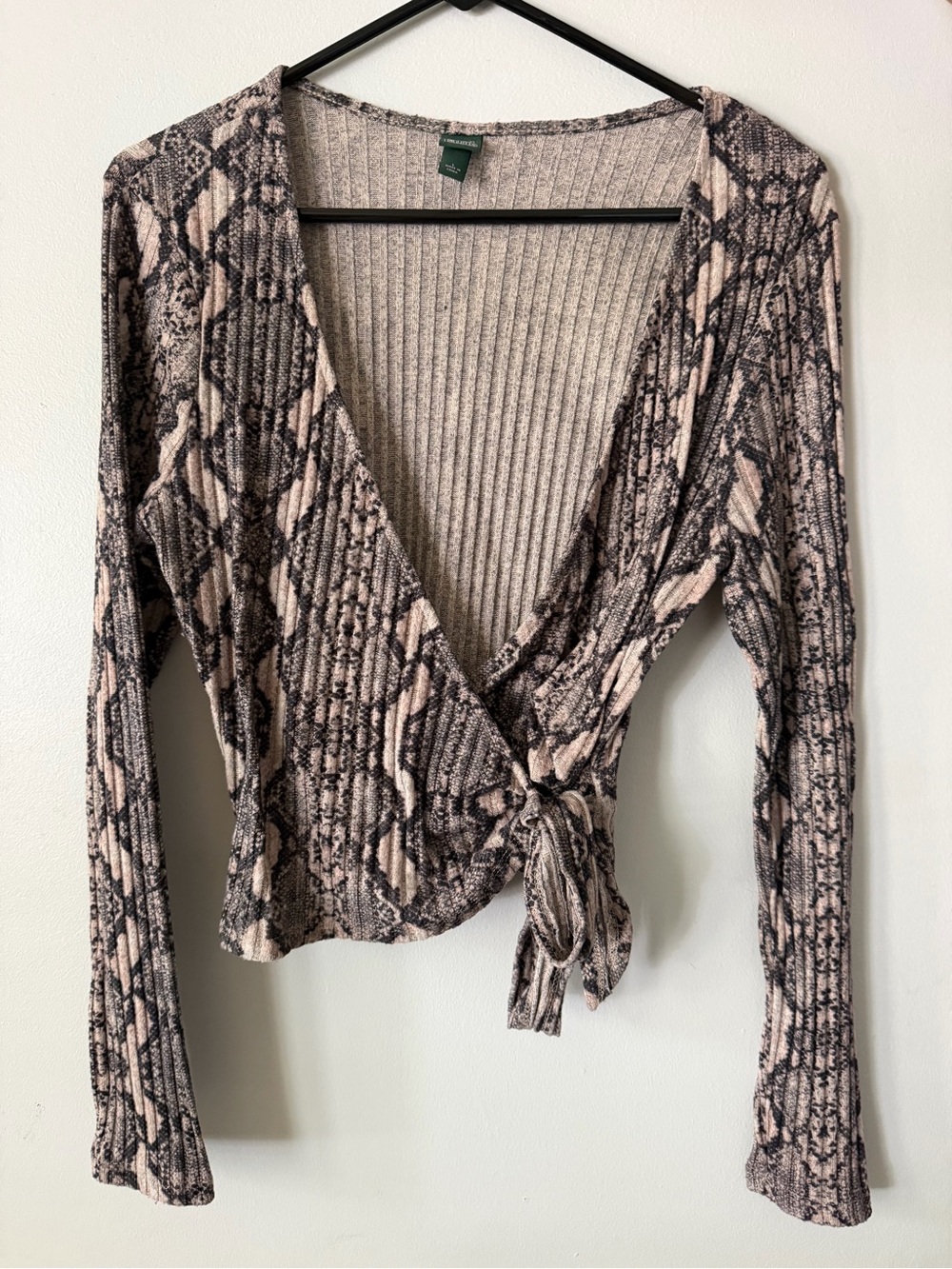 wild fable Snake Print V-Neck Wrap Sweater in Beige and Black